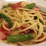 Spaghetti with Asparagus, Smoked Mozzarella and Prosciutto