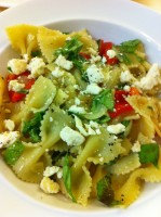 Farfalle with Roasted Peppers, Onions, Feta, and Mint