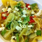 Farfalle with Roasted Peppers, Onions, Feta, and Mint