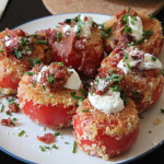 Fried Red Tomatoes with Sour Cream and Prosciutto. Delicious and filling, this is like a healthier version of a loaded baked potato!