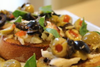 Green Olive, Goat Cheese & Basil Crostini