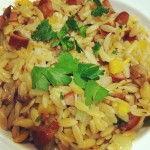 Orzo with Sausage, Bell Peppers & Tomatoes