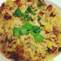 Orzo with Sausage, Bell Peppers & Tomatoes