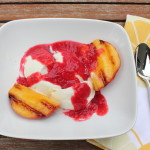 Grilled Peaches with Vanilla Ice Cream & Raspberry Sauce