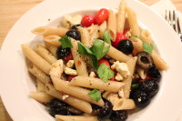 Penne Pasta with Olives and Sugar Plum Tomatoes
