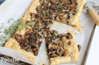 savory mushroom tart with caramelized onions and thyme