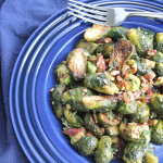Roasted Brussels Sprouts with Toasted Pecans and Avocado.