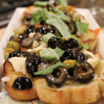 Green Olive, Goat Cheese and Basil Crostini for Valentine's Day #SundaySupper