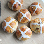 Good Friday Hot Cross Buns! Spiced sweet bun made with currants or raisins, marked with a cross on top; traditionally eaten on Good Friday.