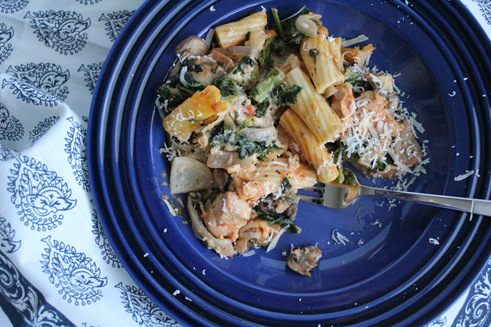 Broccoli Rabe Pasta Casserole with fork | HipFoodieMom.com