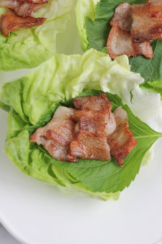 Pork belly in lettuce cups for Pork Belly Lettuce Wraps.