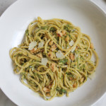 Spaghetti with Asparagus Pesto and Walnuts