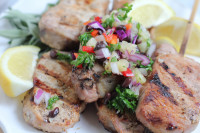 Grilled Pork Chops On A Stick with Pineapple Salsa