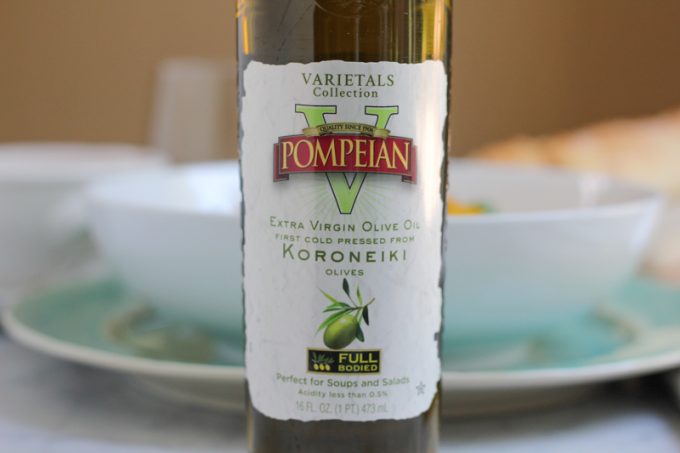 A bottle of olive oil for Summer Caprese pasta salad.
