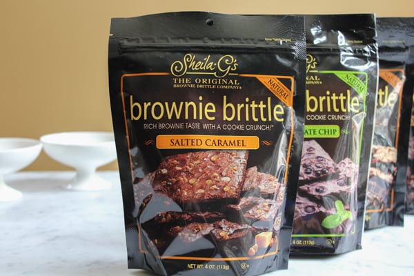 Bags of brownie brittle for Strawberry Cheesecake Brownie Brittle Ice Cream.