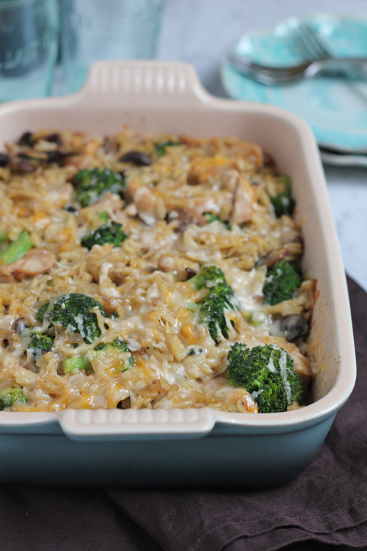 Three Cheese Chicken Broccoli and Orzo Casserole • Hip Foodie Mom