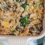 Three Cheese Chicken Broccoli and Orzo Casserole