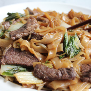 beef chow fun on plate