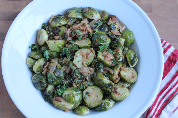 Roasted Brussels Sprouts with White Wine Shallot and Whole Grain Dijon Mustard Sauce 