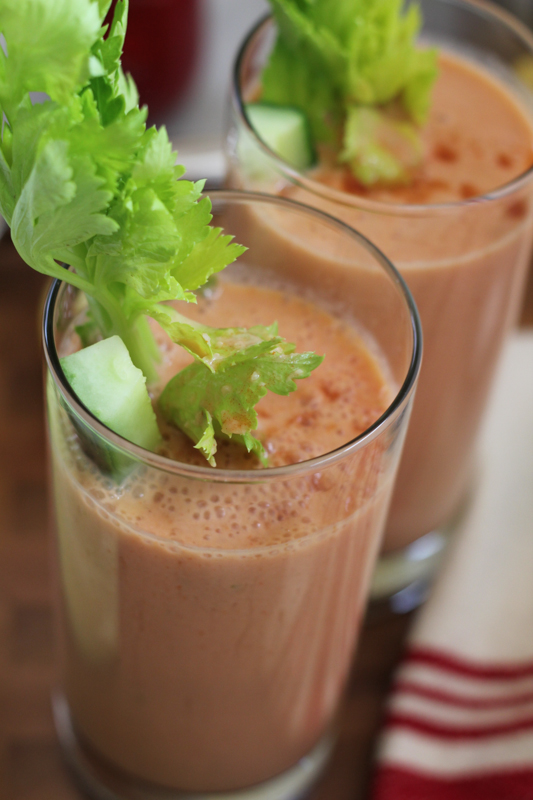 Taking on the Weird, Wild, and Crazy Smoothie Week Challenge, I made Bloody Mary Smoothies! What better way to incorporate more vegetables into your morning routine?