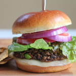 Black Bean and Edamame Burger. The best veggie burger you'll ever have! Plus enter to win The Kitchn Cookbook! #burger #vegetarian #veggieburger #giveaway