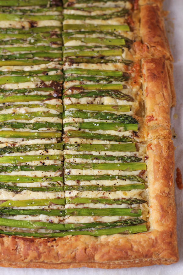 Sliced Asparagus Gruyere Tart.