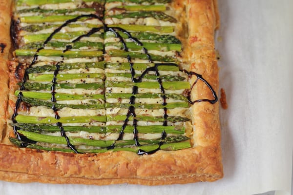 Asparagus Gruyere Tart drizzled with balsamic glaze.