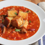 Beef and Barley Stew with Biscuit Croutons