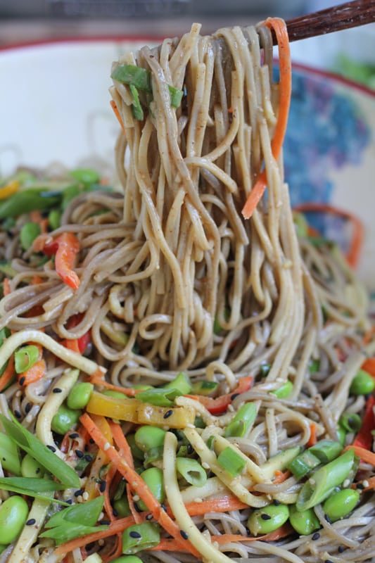  Light Asian Noodle Salad with chopsticks.