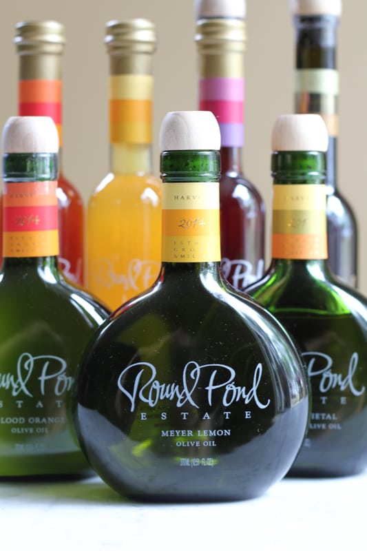 Bottles of olive oil and vinegar for Simple Caprese Salad.