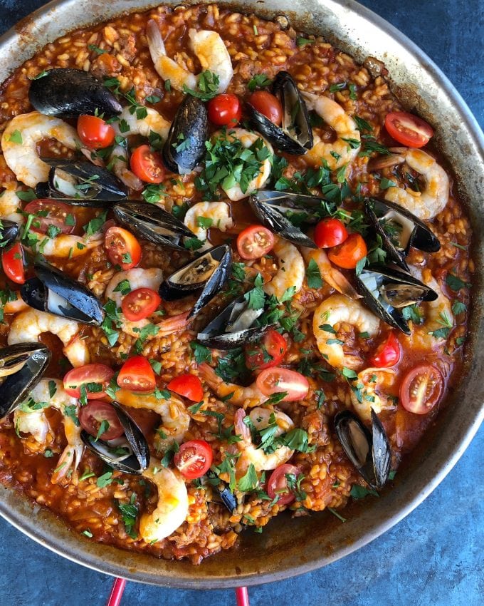 pan of Seafood Paella