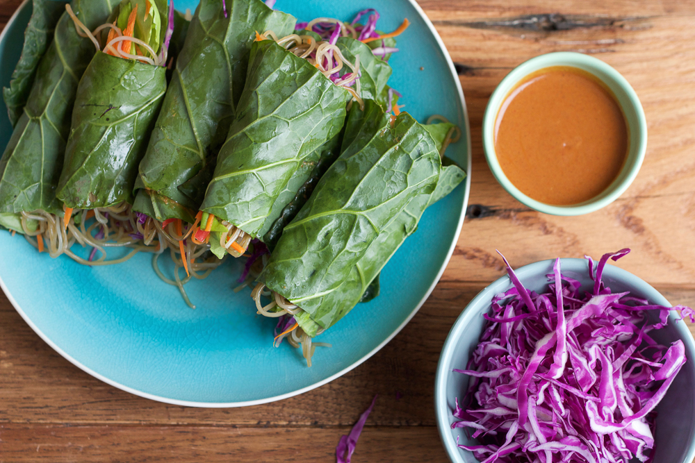 Spicy Asian Collard Green Wraps + A Giveaway!! Fresh, healthy and packed with vitamins, fiber and a ton of fresh veggies, you have to try my Spicy Asian Collard Green Wraps!! These are so easy to make and the peanut sauce is amazing!!