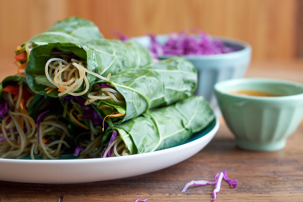 Spicy Asian Collard Green Wraps + A Giveaway!! Fresh, healthy and packed with vitamins, fiber and a ton of fresh veggies, you have to try my Spicy Asian Collard Green Wraps!! These are so easy to make and the peanut sauce is amazing!!
