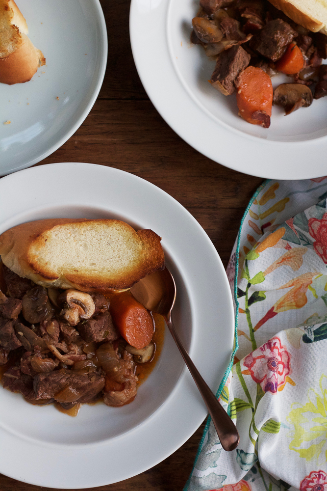 Beef Bourguignon. Warm, rich and comforting, this is one of my favorite French food recipes. Serve with crusty bread to soak up the sauce.