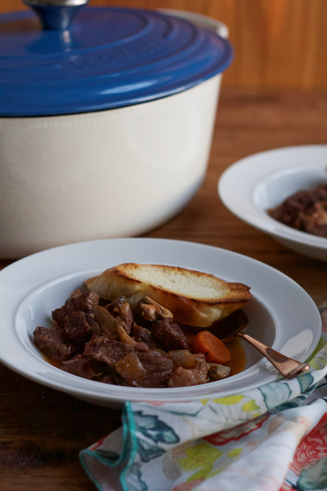 Beef Bourguignon. Warm, rich and comforting, this is one of my favorite French food recipes. Serve with crusty bread to soak up the sauce.