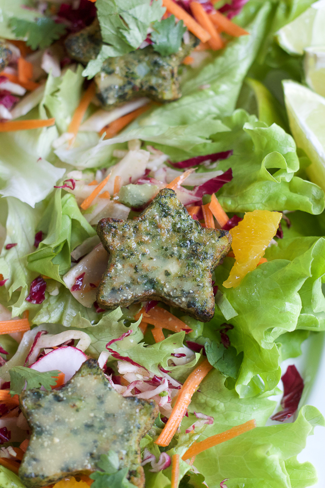 Kale and Potato Lettuce Cups with Orange Vinaigrette! Fresh and delicious lettuce cups made with Dr. Praeger's new Kale Littles! Kale, potatoes and onions packed into adorable shapes to help your kids eat more veggies!