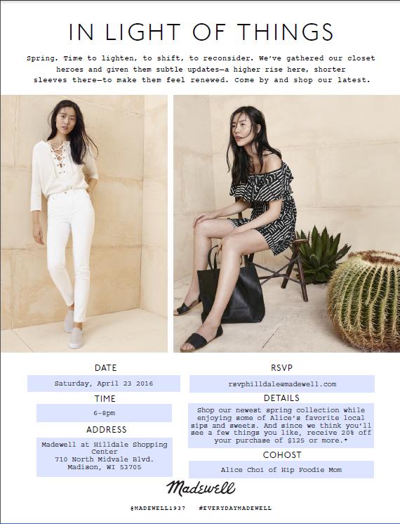 I'm hosting a Spring Event at Madewell in Madison! See all of the details below and hope to see you there!