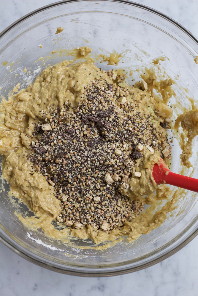 Avocado Banana Chia Bread. Packed with goodness and loaded with avocado, bananas, chia seeds, buckwheat groats, hemp seeds and more! Delicious with butter, or just by itself. You've got to try this!