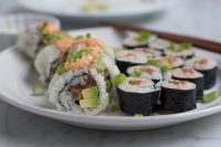spicy tuna rolls on platter