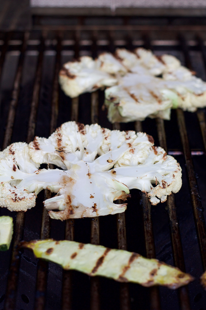 Grilled Cauliflower Steaks on the grill.