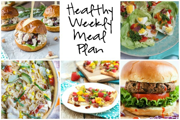 Healthy Weekly Meal Plan 8.13.16! A healthy weekly meal plan featuring Summer flatbread, Cobb Salad Lettuce Wraps, a Thai black bean veggie burger and more!