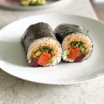 Sushi Burrito! A delicious twist on a burrito with sushi fillings! If you’ve never had one before, you are in for a treat!