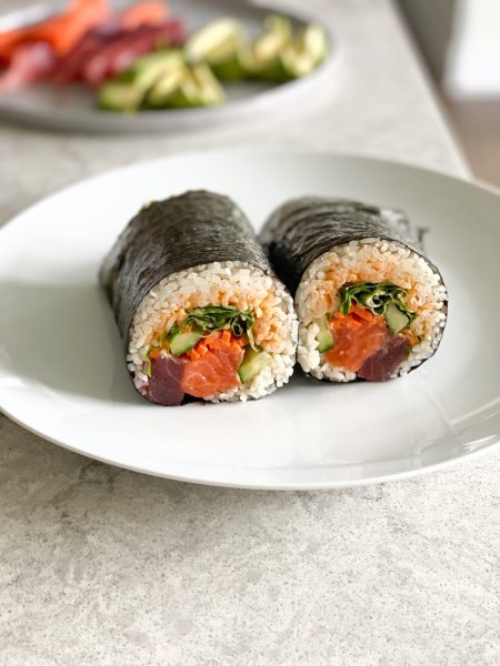 Sushi Burrito! A delicious twist on a burrito with sushi fillings! If you’ve never had one before, you are in for a treat!