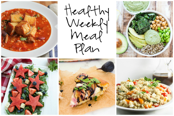 Healthy Weekly Meal Plan 9.10.16! A healthy weekly meal plan featuring Beef and Barley Stew, a Caprese Quinoa Salad, Green Goddess Quinoa Bowls and more!