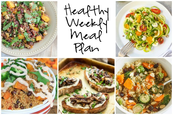 Healthy Weekly Meal Plan 9.17.16! A healthy weekly meal plan featuring Lemon Rosemary White Bean Toasts, Red Quinoa Butternut Squash Kale Salad, Butternut Squash and Black Bean Bowls and more!