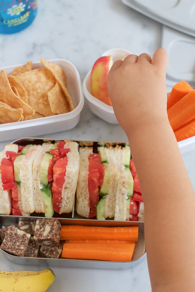 Tomato Cucumber Sandwiches!! Made with Rudi&rsquo;s Organic Bakery Kids Soft White Bread! The perfect sized bread for little hands! These are so easy to make and so delicious! If you grew up eating tomato sandwiches, you know how good this is!!!