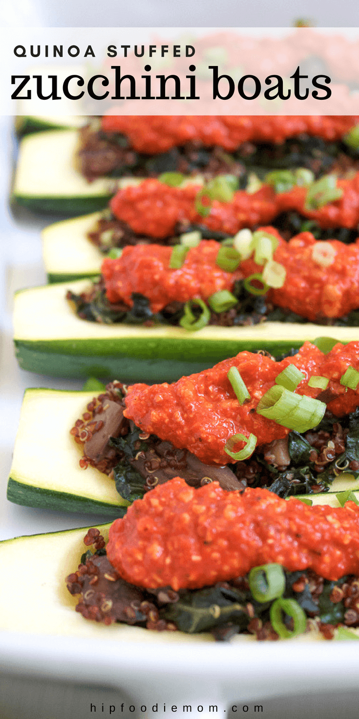 Quinoa Stuffed Zucchini Boats! Perfect as a side dish or appetizer at your next cookout or barbecue! #stuffedzucchinirecipe #quinoastuffedzucchini #zucchiniboats #zucchini #summer #barbecue #quinoa #appetizer #sidedish