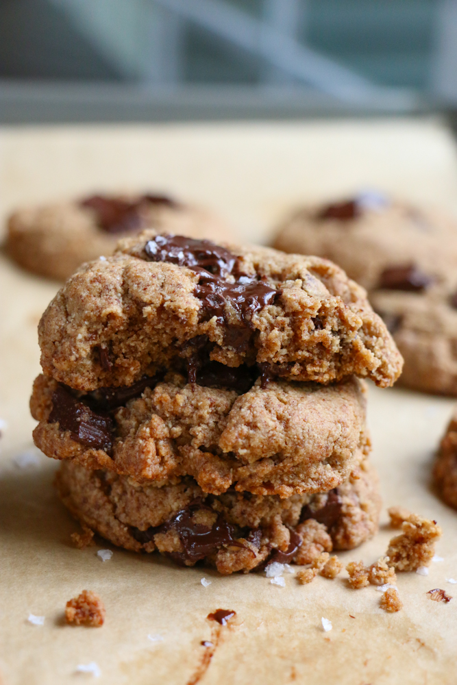Paleo Chocolate Chip Cookies made with a flax egg, coconut flour, almond flour, coconut sugar, almond butter and more! These cookies are always devoured when I bake them. .  hope you give this recipe a try!