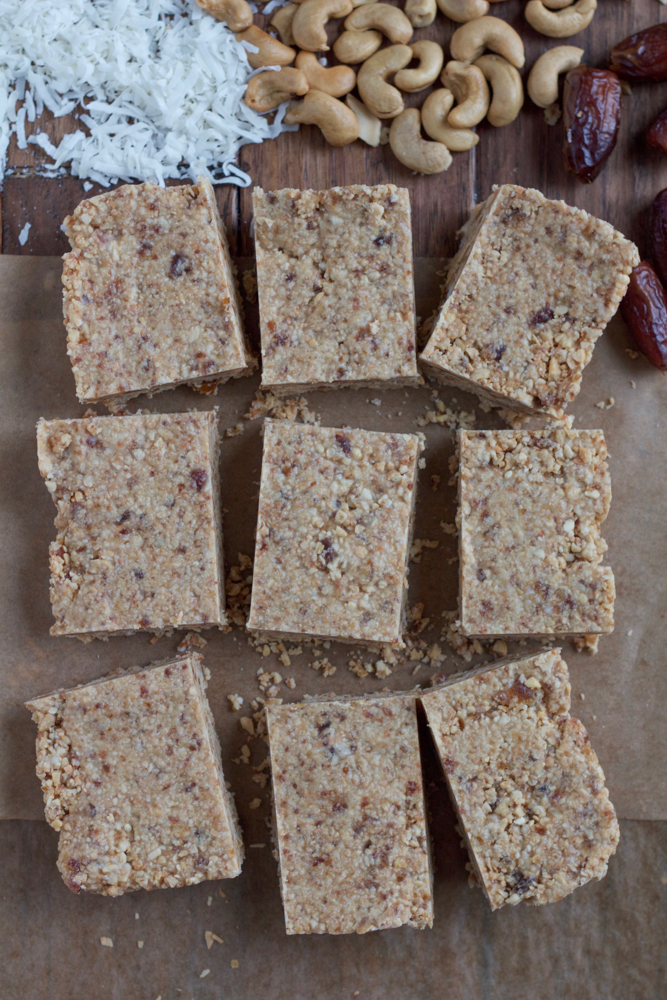 Vegan No Bake Toasted Coconut Bars!!! Made with coconut oil, shredded coconut, cashews, dates, coconut butter and more! These are no bake and delicious! Coconut lovers, you have to try these bars!
