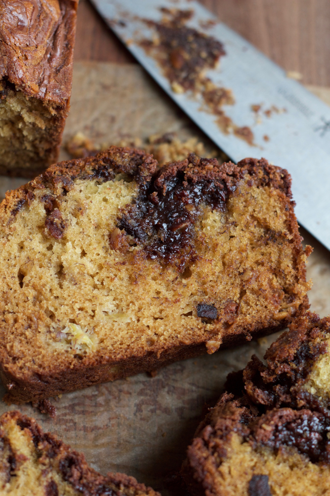 Nutella Banana Bread! Made with White Lily flour and filled with swirls of your favorite chocolate hazelnut spread. This bread is irresistible!